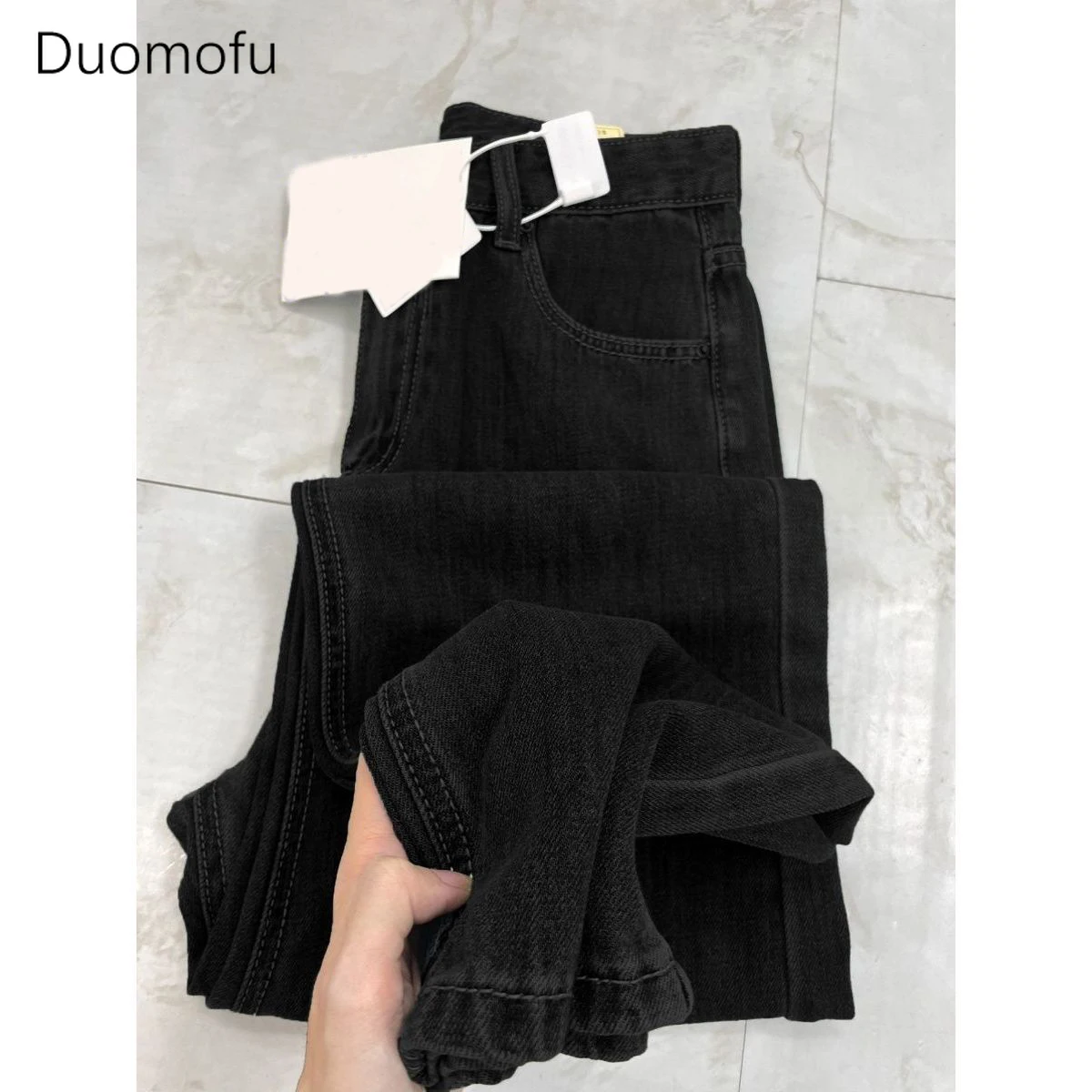 Duomofu Khaki New High Waist Slim Simple Women Jeans Autumn Casual Classic Full Length Fashion Pure Color Straight Female Jeans 6