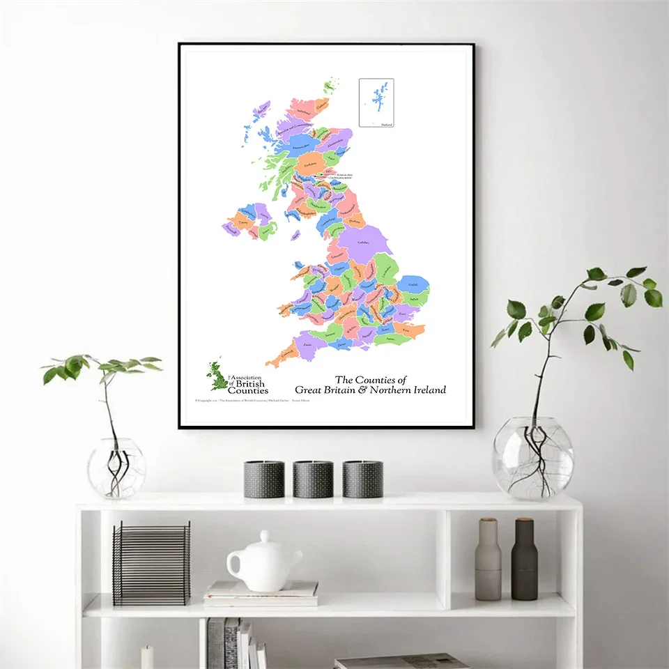 42*59cm Map Of The Great Britain and Northern Ireland Canvas Painting Decorative Poster Home Decor School Supplies Travel Gift