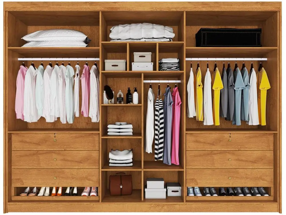 Guarda-roupa Casal com Espelho 6 Portas 6 Gavetas Móveis Europa Ripado Potente 3