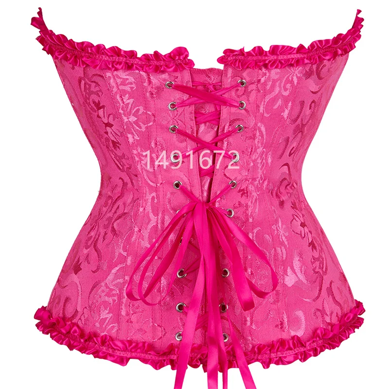 Sapubonva Corset Top Sexy Women's Plus Size Corsets and Bustiers Overbust Floral Gothic Brocade Corselet Style Fashion Rose Red