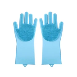 Pet Grooming and Cleaning Magic Silicone Glove Scrubber - 1 Pair (Blue)