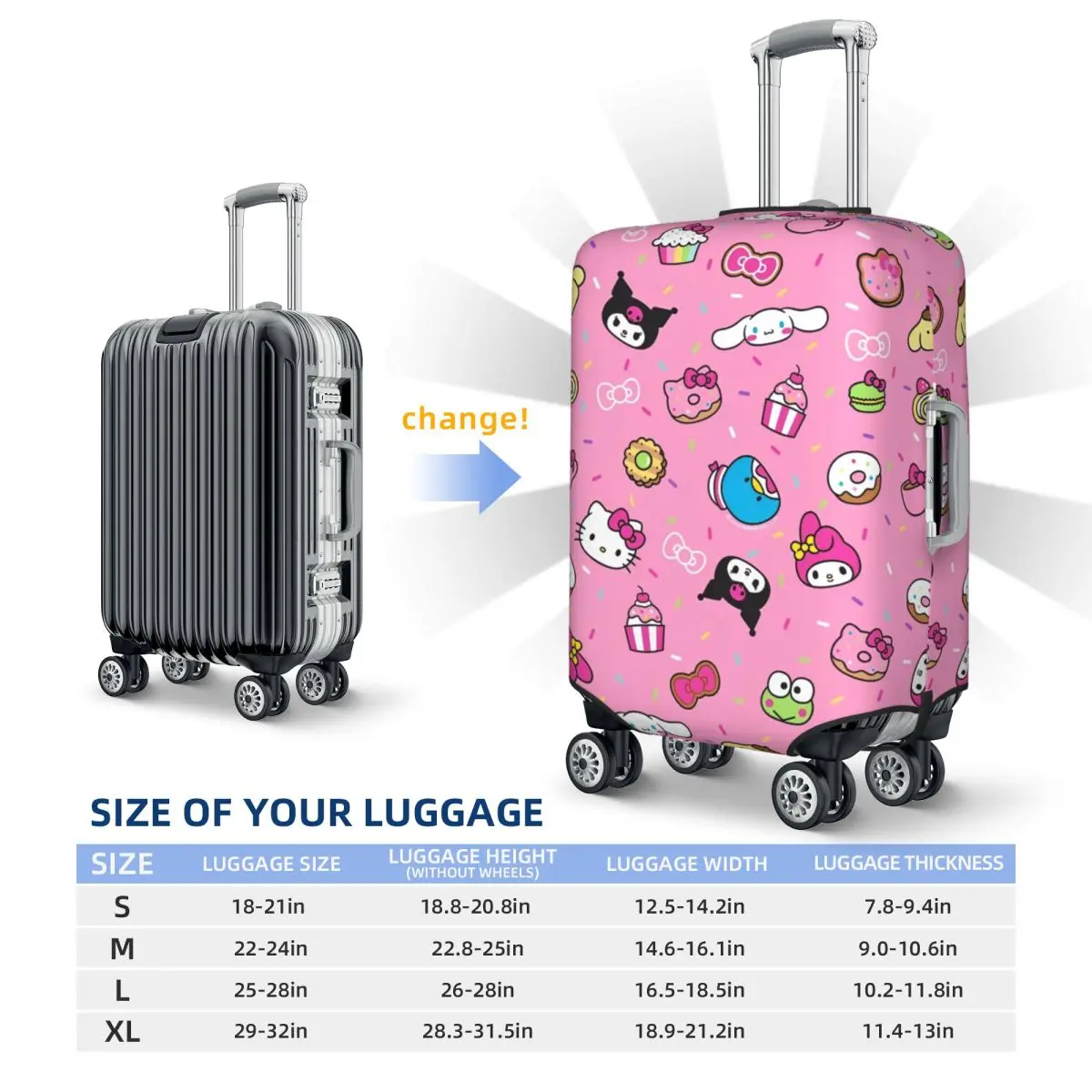 Hello Kitty My Melody Kuromi Suitcase Cover Cute Cat Animal Travel Protection Flight Useful Luggage Accesories 6