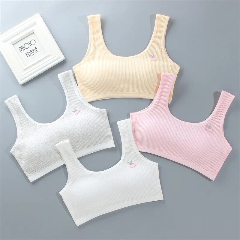 Girls Cotton Without Steel Ring Wrapped Chest Vest Comfort Bra Underwear Sports Puberty Underwear Bra 8-15Year