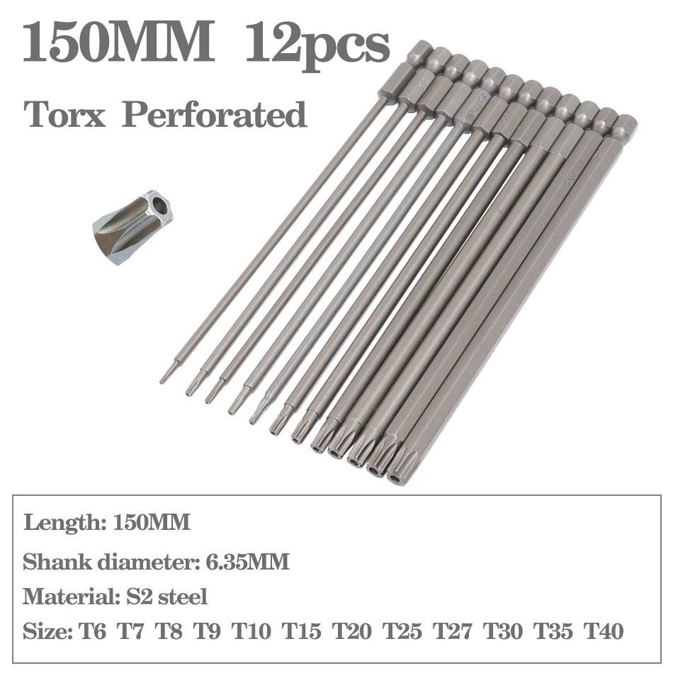 12-teiliges Torx-Bit-Set T6-T40 - S2-Stahl, Magnetisch, 6,35 Mm Sechskantschaft, 5,1 Cm Lang