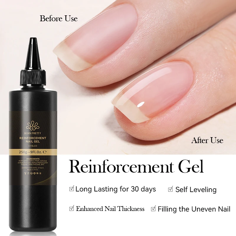 

BORN PRETT 250g Reinforcement Gel Nail Polish Top Coat Nail Art UV Construction Gel Thick Base Gel Soak Off Hard Painting Gel