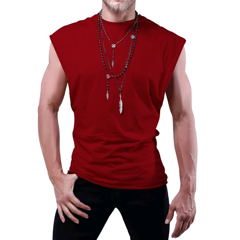 

Cross border men's summer new sleeveless t-shirt youth casual loose solid color thin camisole tank top for men