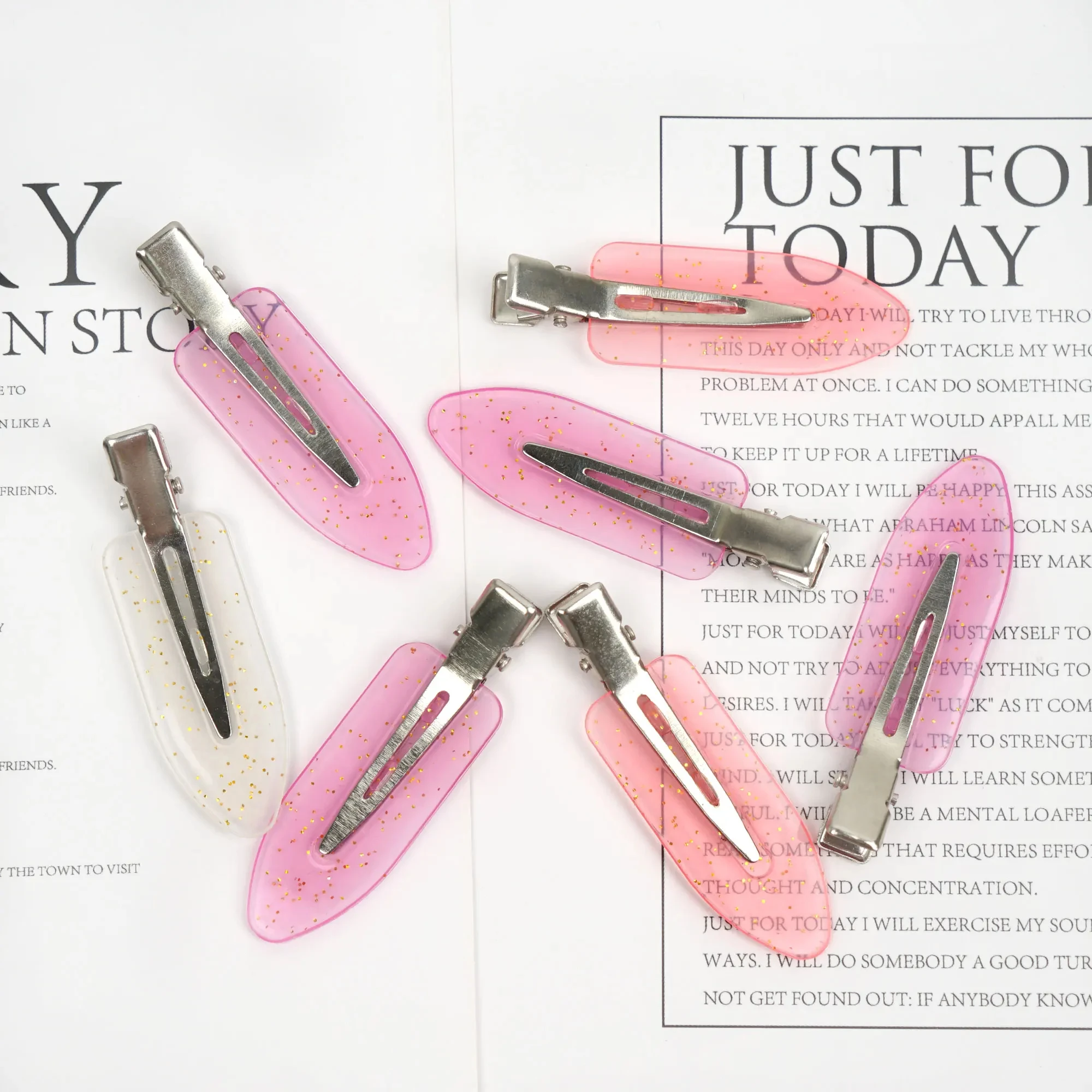 5/20 Stück rosa Acetat nahtlose Haarspangen, niedliche Acryl-Entenkrallen, Pony, Haarnadeln, Haarschmuck, keine Karte im Lieferumfang enthalten – Detail 9