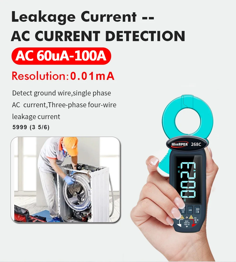 Winapex 268C AC Leakage Current Clamp Meter 0.01mA Professional Current Pliers N