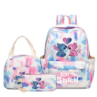 3Pcs/set Disney Lilo Stitch Colorful Backpack Children Teenager Cartoon School Bookbag with Lunch Bag Student Boy Girl Schoolbag 2