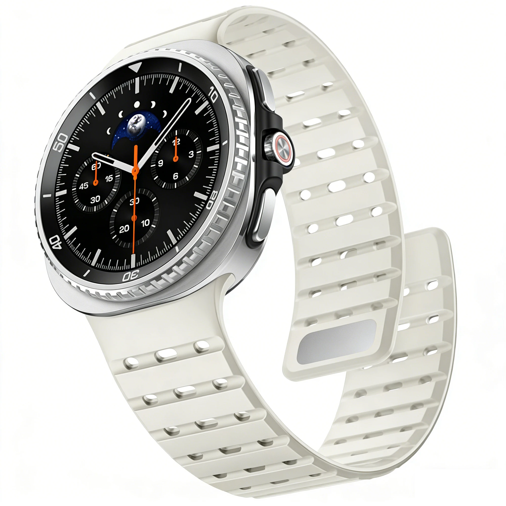 Sport Breathe Magnetic Silicone Watch Band with No-Gap Curved End Design