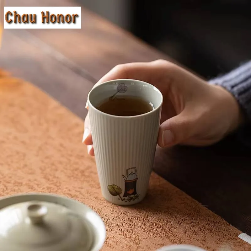 90ml Honey Glaze Vertical Pattern Personal Tea Cup Hand Warmer Mug Ceramic Master Cup Kung Fu Tea Set Tea Ceremony Drinkware