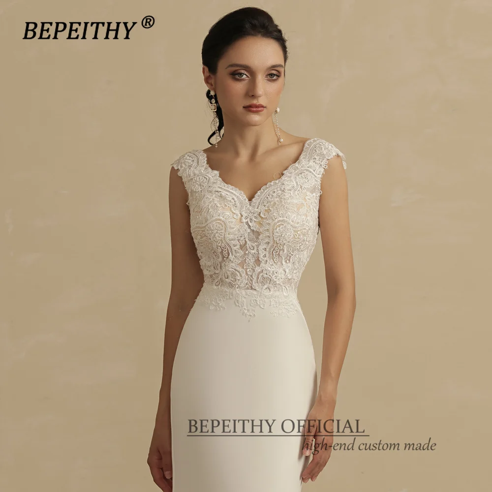 BEPEITHY Customized V Neck Mermaid Wedding Party Dress Sleeveless Court Train Vintage Boho Bridal Gown For Women Online Shopping 3