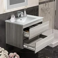 Bathroom Vanity Wall Mounted Floating Vanity Two Drawers Storage Cabinet with Ceramic Integrated Sink 1
