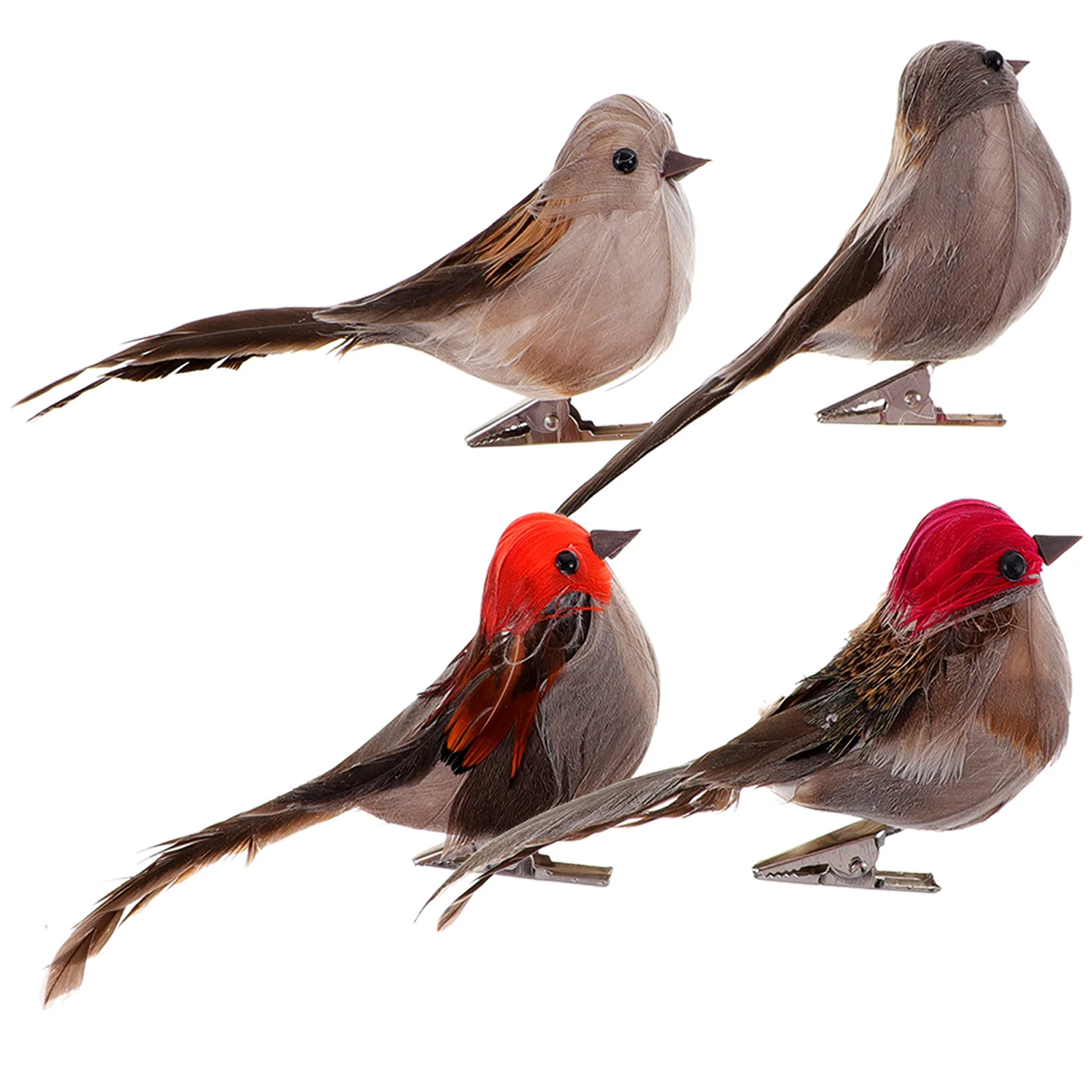4 Pcs Artificial Birds Decor Home Garden Hanging Wind Chimes Bird naments Feathered Props Christmas Tree Bonsai Table