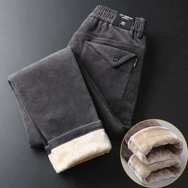 

Spring Winter Corduroy Trousers for Men Korean Straight Loose Elastic Plush Pants Corduroy Velvet Casual Trousers Streetwear