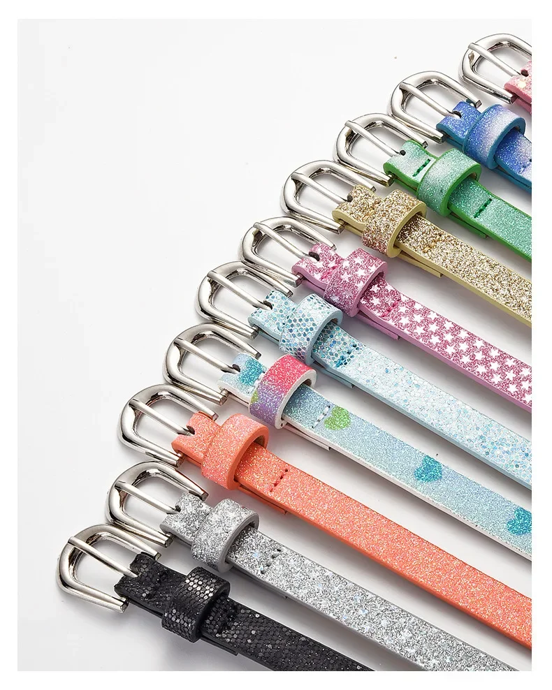 90cm Shiny Fish Scales Patterns Belts for Children Shimmering Powder PU Belts Girls Students Beautiful Belts Apparel Accessories