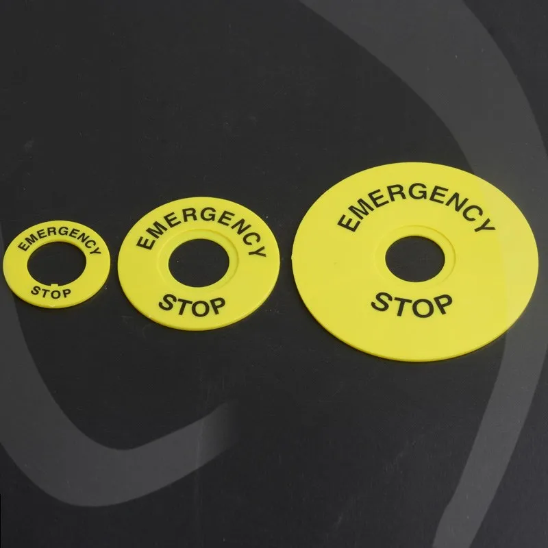 

22mm emergency stop button sign yellow plate warning circle emergency stop button switch emergency stop warning circle sign