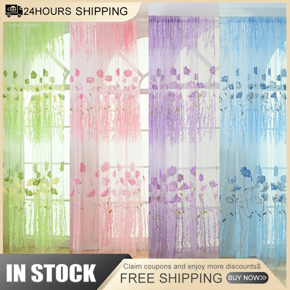 Fresh Pink Tulle Sheer Curtains for Living Room Lace Embroidered Romantic Princess Window Screen Kitchen European Embroider