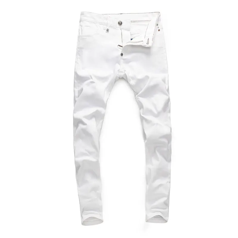 High Street Fashion New Jeans Elastic Slim Fit Wash White Men's Jeans Hip Hop Brand High Quality Pants