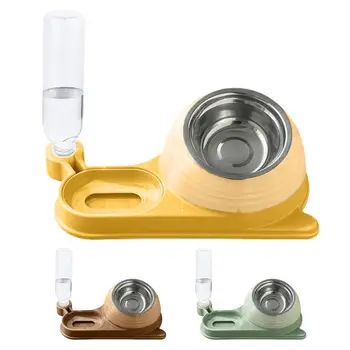 물 디펜서 고양이 그릇, 기울어진 물 및 음식 그릇 세트, 물병 달팽이 모양 애완 동물 접시, 젖은 고양이 접시