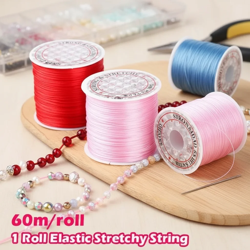 보석 제작용 비딩 코드 0.8mm 멀티컬러 투명 탄성 스트레치 실 60미터/롤