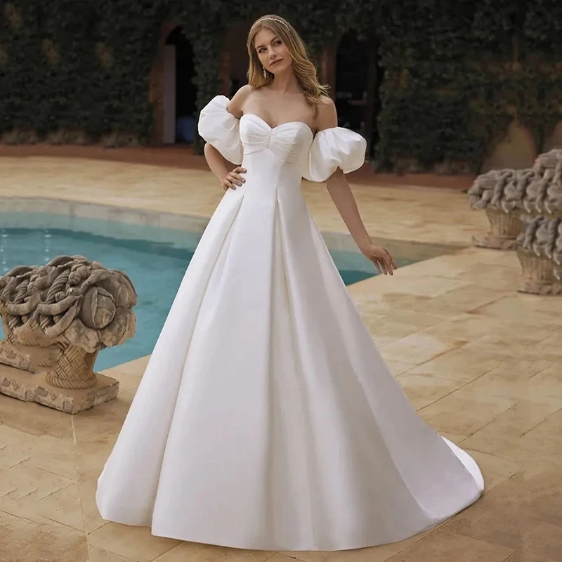 

ТРАПЕЦИЕВИДНОЕ свадебное платье, женское атласное свадебное платье до пола с сердечком, Пляжное простое платье невесты по индивидуальным меркам, 2024