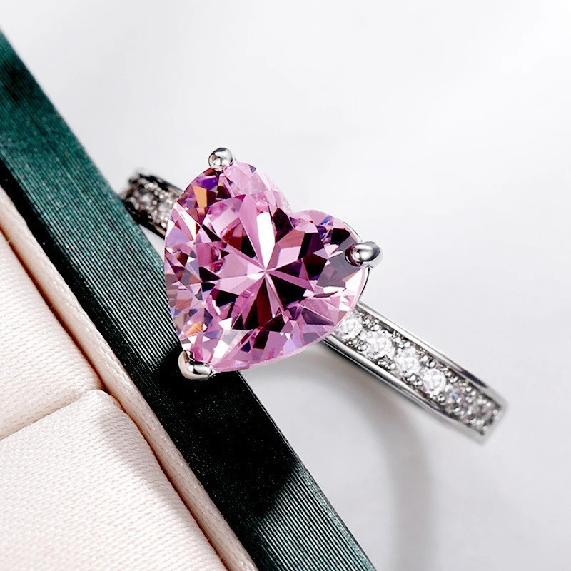 Engagement rings Luxury Solitaire Women Heart Engagement Rings Pink Cubic Zirconia Proposal Rings For Girlfriend Anniversary Gift jewelry rings