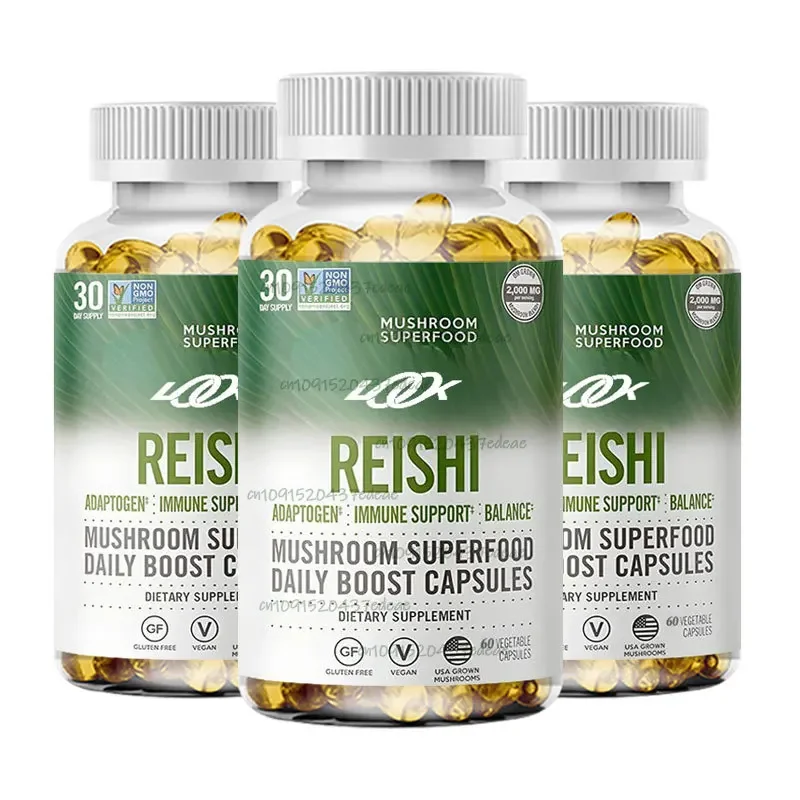 Lingzhi Mushroom Capsules Super Food Supplement, 30 Days, Adapted To Stress and Immune Support 60 Capsules