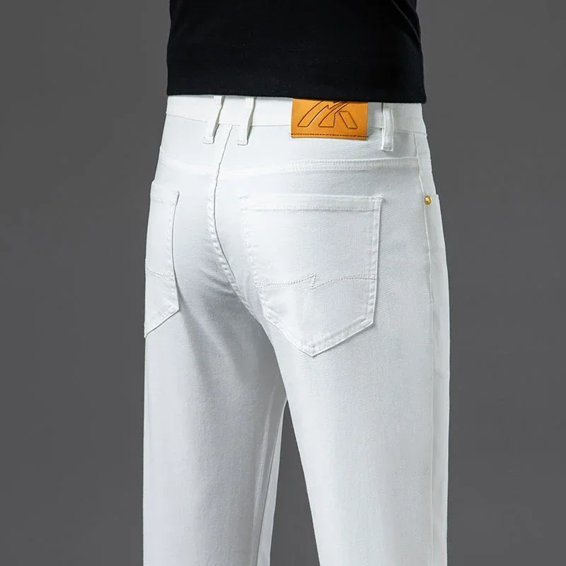 Summer New Jeans Cotton Off-white Men's Brand Clothing Stretch Straight Business Fashion Denim Long Pants Classic Style Male 4