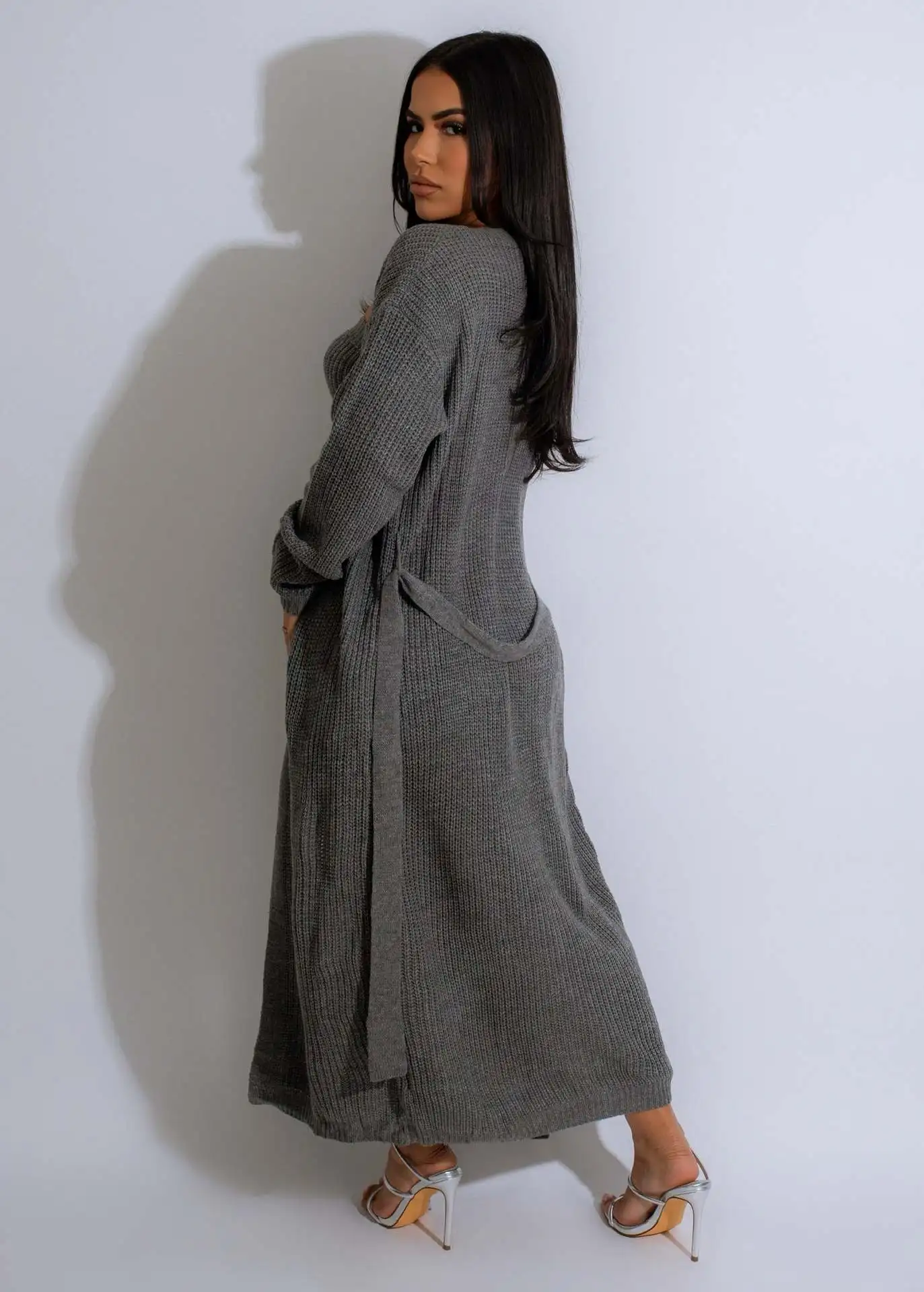 Women Knitted Loungewear 3 Piece Set Tube Top+Drawstring Shorts+Long Sleeve Cardigan Fall Winter Pajamas Loungewear Women Sets