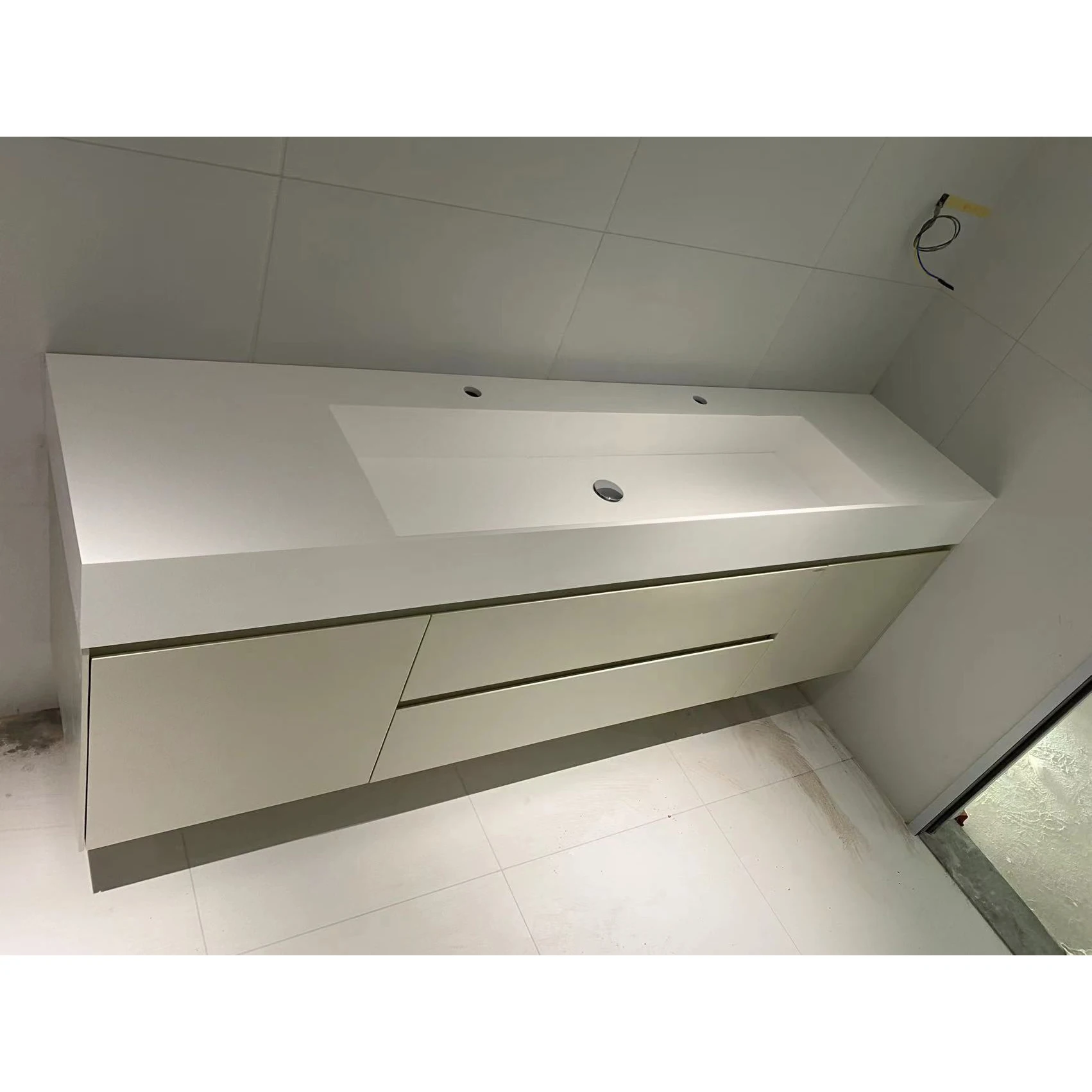 2000mm Bathroom Furniture Corian Basin Oka Wood Cabinet Light Mirror Custom-Made Comb Vanity 009A