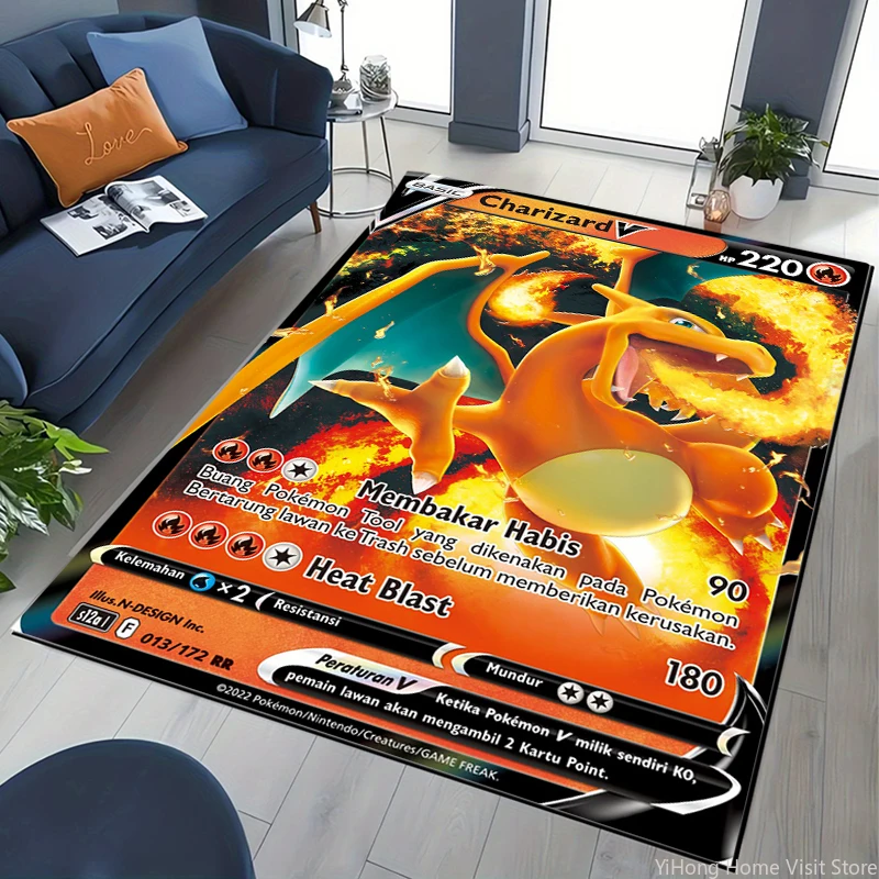 Floor Mat Decorative Carpet Non Slip Carpet Anti Skid Flooring Japanese Anime Pokemon Pikachu Card Pattern Carpet Large Area Rugs for Bedroom Home Decoration Anti Slip Chair Lounge Floor Mat