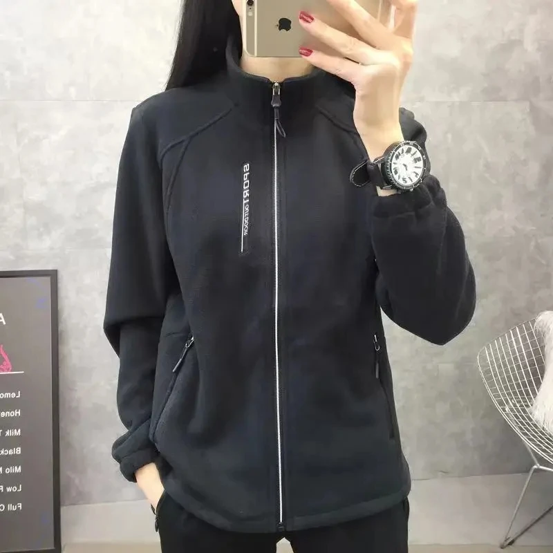 Winter Women Sweatshirt Coat Casual Loose Zip Up Cardigan Long Sleeve Sweatershirt Reversible Polar Fleece Stand Collar Coat 5