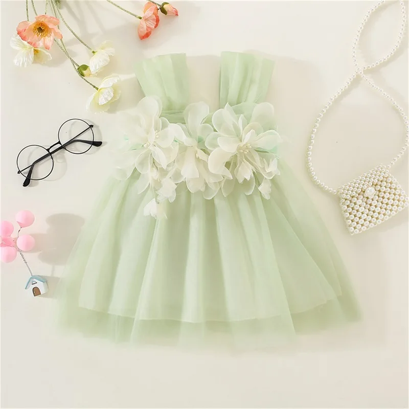 

EWODOS Infant Baby Girls Princess Dress Kids Sweet 3D Flower Sleeveless Sling Dress Summer Layered Tulle Cute Dresses
