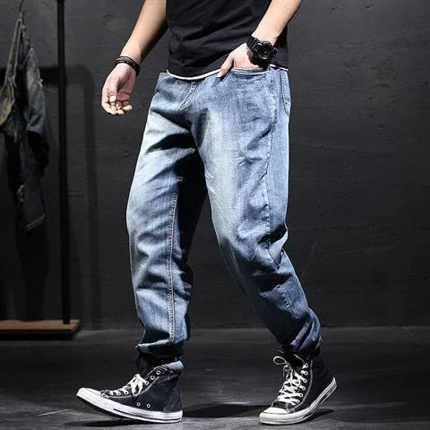 thumbnail image 1 of Pantalones vaqueros holgados de verano con bolsillos para hombre, ropa de trabajo, estilo grunge, estilo gótico, Y2k, años 2000, 1 of 5