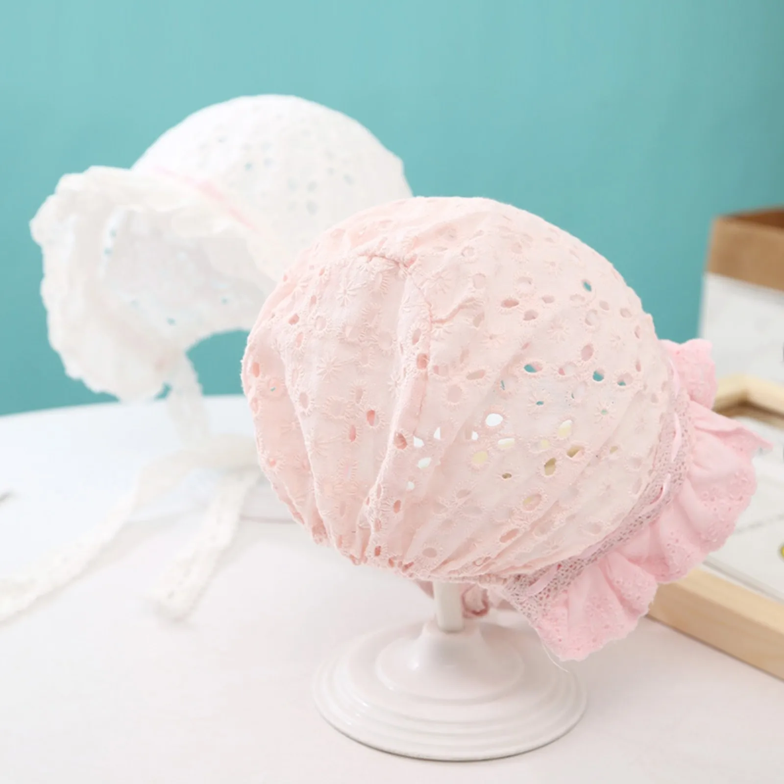  여아 레이스 태양 보넷 모자, 흰색 꽃, 여름 , 1 세