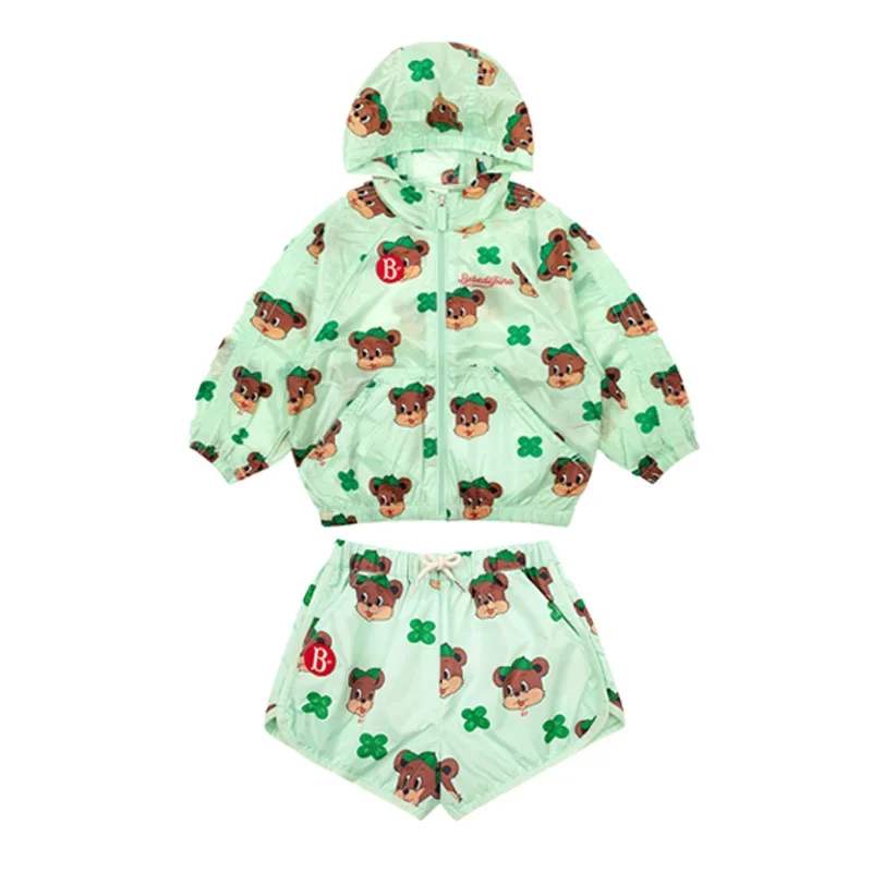 Summer Children's Sunscreen Clothing Hooded 2024 New Zipper Thin Jacket Baby Girl Sun Protection Coat Shorts Set Boys Clothes 6