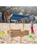 Kids Wooden Sandbox with Adjustable Canopy, Covered Sandpit Children Wooden Toy Set Outdoor Backyard 3