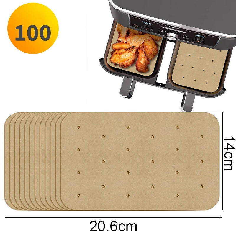 Freidora de aire rectangular desechable, bandeja de revestimiento de papel  para hornear, Airfryer vegetal para papel de horno, 20cm, accesorios de  aceite