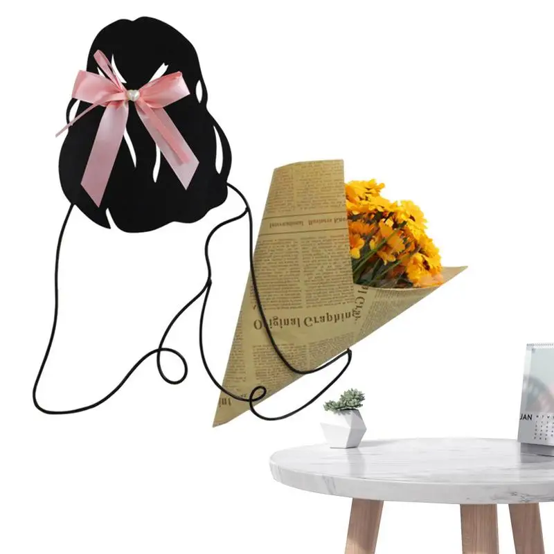 

Wire Art Decor Metal Wall Hang Girl Back Ornaments Metal Girl Flower Black Hang Ornaments For Living Room Patio Balcony Bathroom