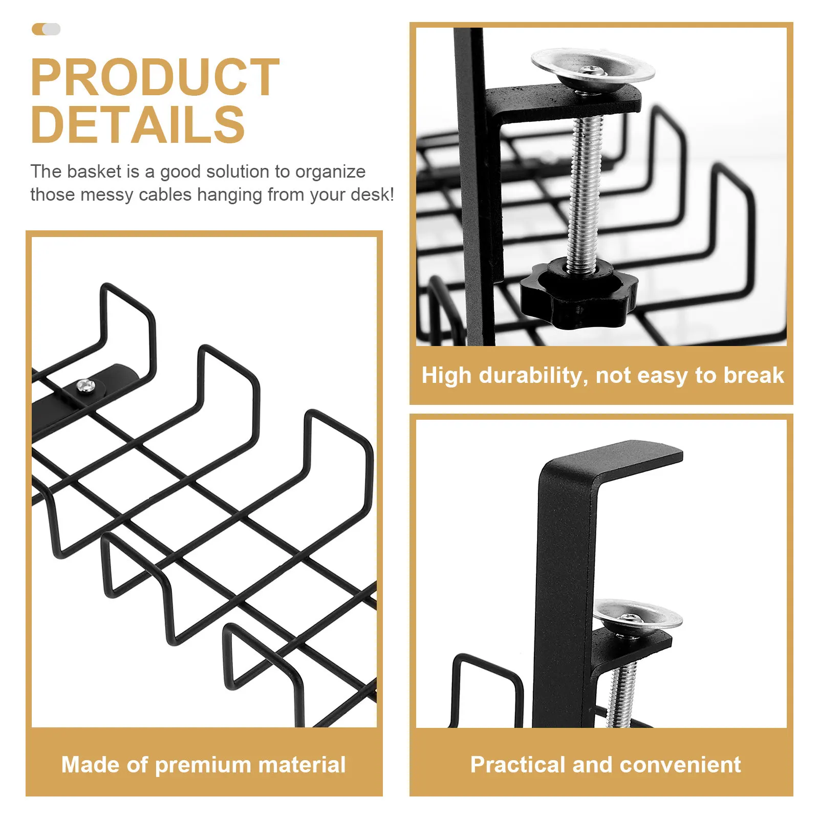 책상 아래 케이블 정리 랙, 헤비 듀티 스틸 코드 정리 바구니, 전원 스트립 및 케이블용, 가정 및 사무실 책상 용품