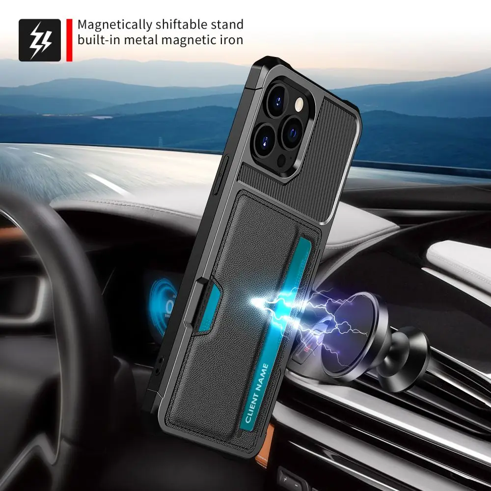 Funda de cuero tipo billetera para iPhone 16 15 14 13 12 11 Pro Max Plus, funda magnética para soporte de coche, suave, a prueba de golpes, 16Pro_voghion.com
