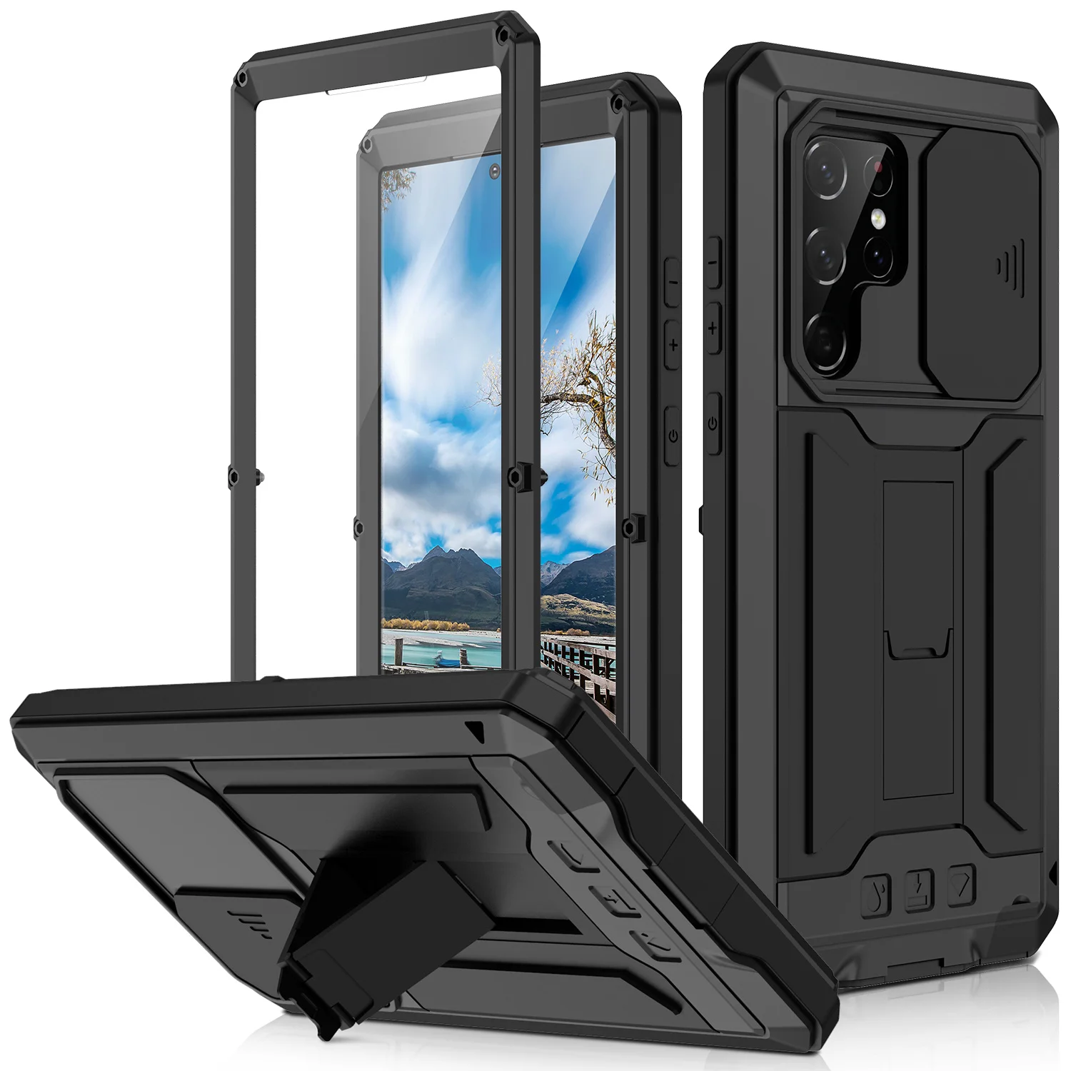 Ultimate 360° Protection Heavy Metal Armor Case - Shockproof with Built-In Stand and Glass Cover