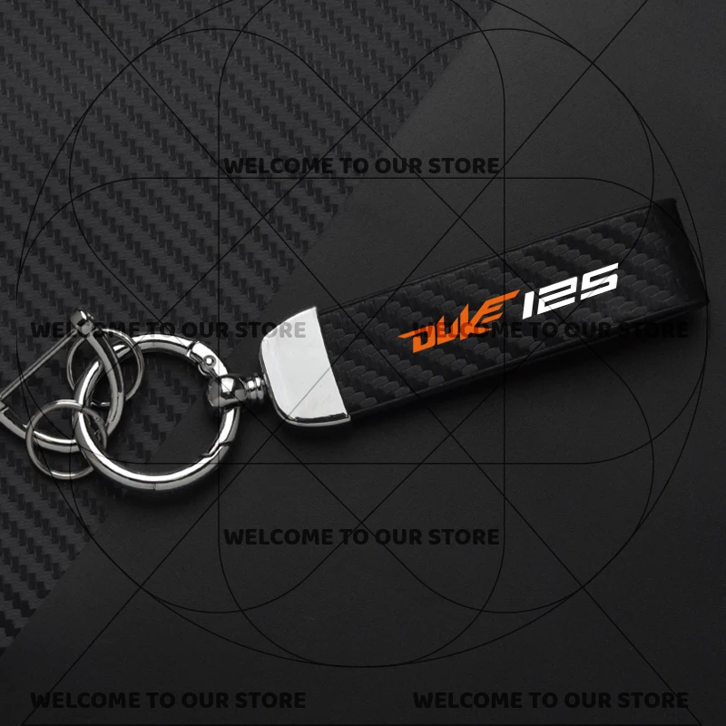 Duke Motorcycle Carbon Fiber Leather Keychain with Zinc Alloy Emblem