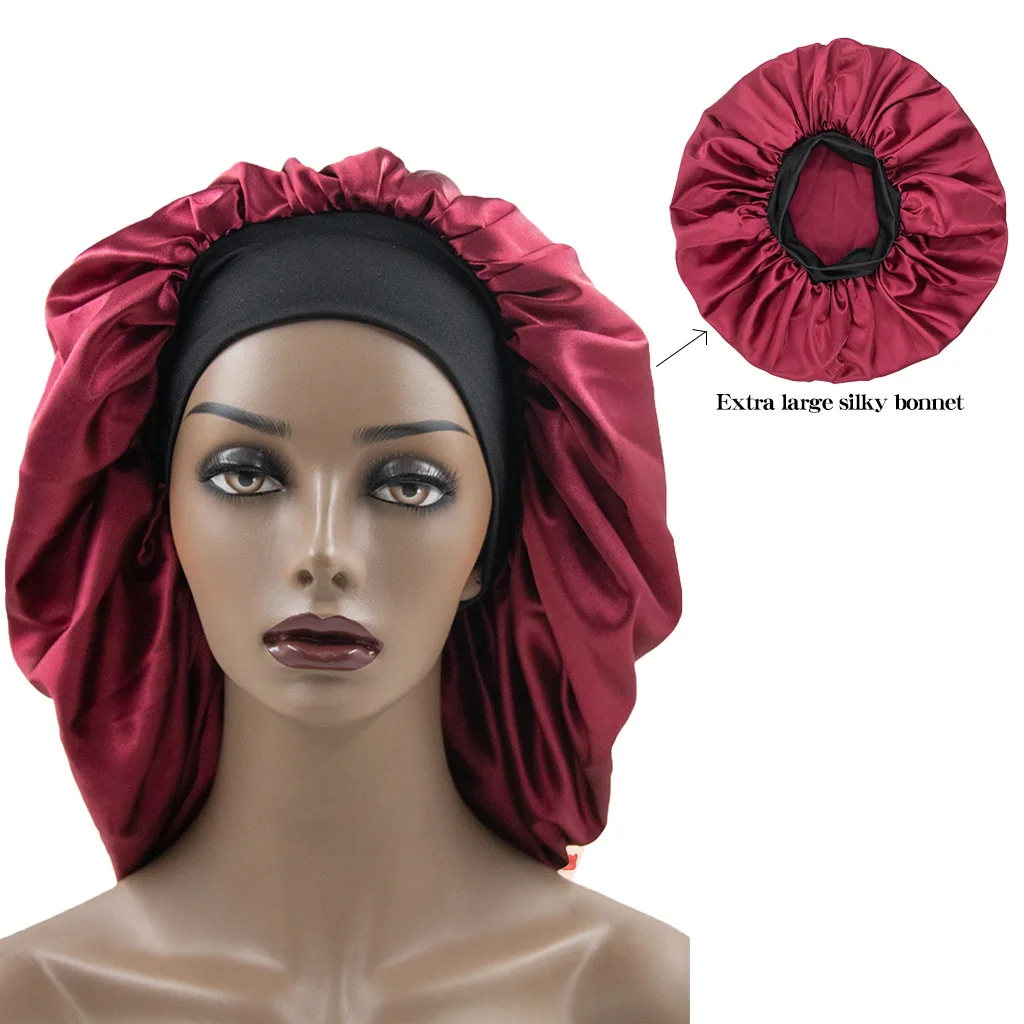 

1 Pcs Satin Silk Bonnet Sleep Cap Hat Elastic Wide Band For Salon Bonnet Head Hair For Women Long Curly Natural Hair Braids