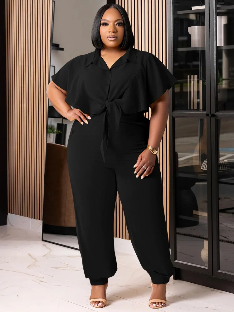 Wmstar Plus Size Women Clothing Two Piece Set Summer Button Up Solid Color Fashion Casual Pants Sets Wholesale Dropshipping 2025
