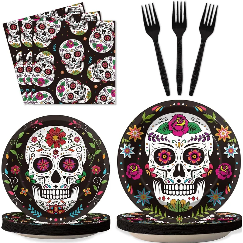New Mexican Carnival Sugar Skull Day of The Dead Tableware Set Halloween Party Decoration Flower Skull Plate