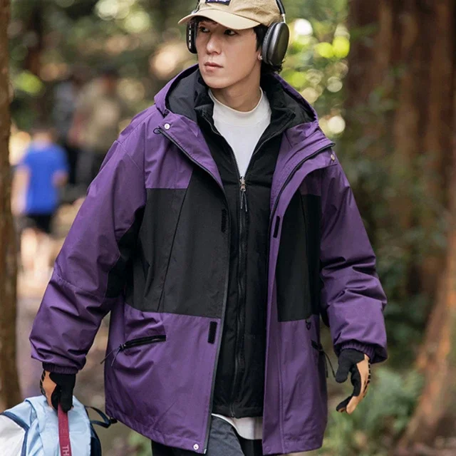 thumbnail image 1 of Chaqueta de carga impermeable tres en uno para hombre, abrigo con capucha a prueba de viento para deportes al aire libre, senderismo, Camping, escalada, pesca, chaquetas para hombre, 1 of 5