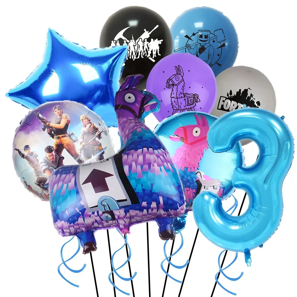 Schießspiel Fortnition Party Dekorationen Geschirr Tassen Teller Cartoon Alpaka Lama Folienballons Babyparty Partyzubehör – Detail 5