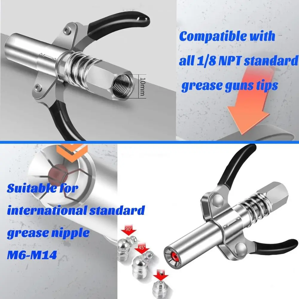 Professional 12000 PSI Grease Coupler Quick Release Dual Handle Grease Nozzle High Pressure Oil Pump Industrial Use